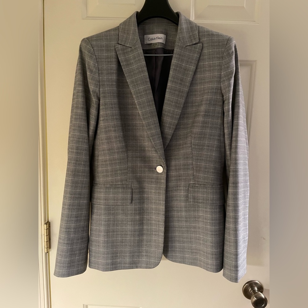 Grey plaid Calvin Klein suit jacket